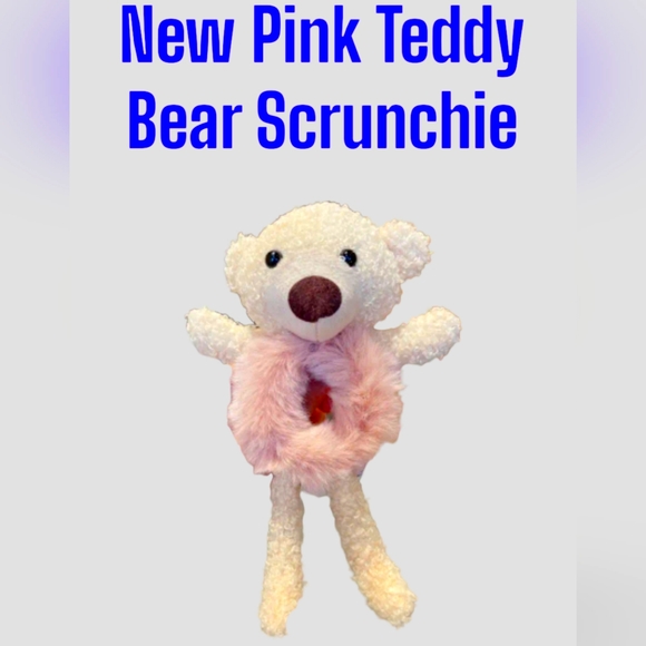 Teddy Bear w Fur belly Hair Scrunchie - Pink - Picture 8 of 8